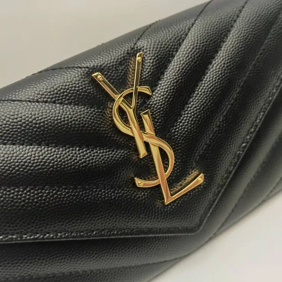 Yves Saint Laurent Black Chevron Clutch with Gold Logo - Picture 3 of 7